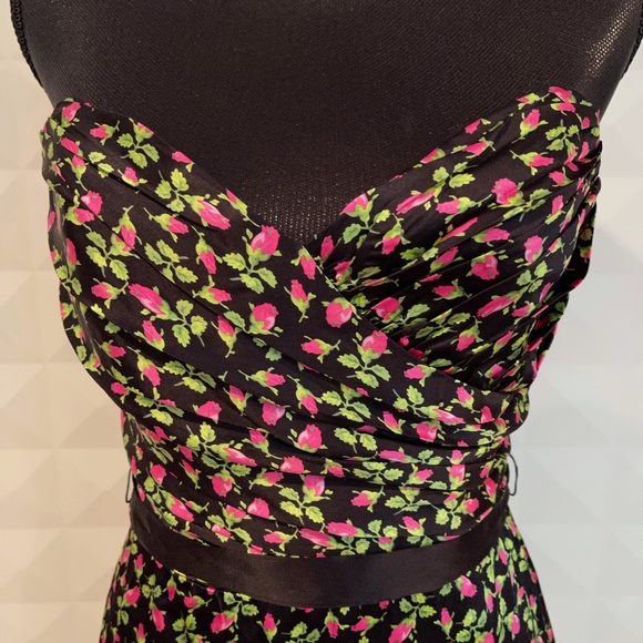Betsey Johnson Strapless Rose Print Silk Dress - Picture 2 of 4